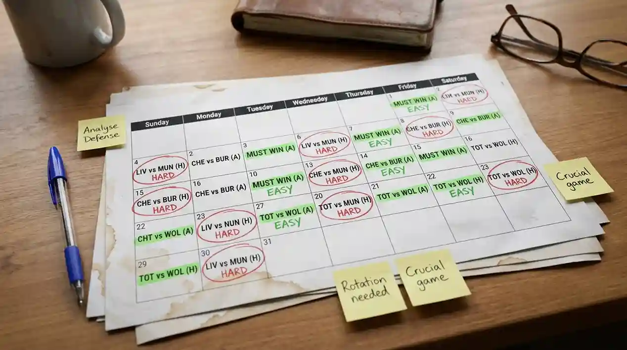 Calend&aacute;rio de jogos de futebol com an&aacute;lise de dificuldade