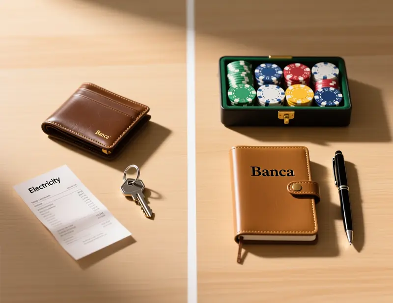 Conceito visual de separa&ccedil;&atilde;o entre finan&ccedil;as pessoais e banca dedicada &agrave;s apostas