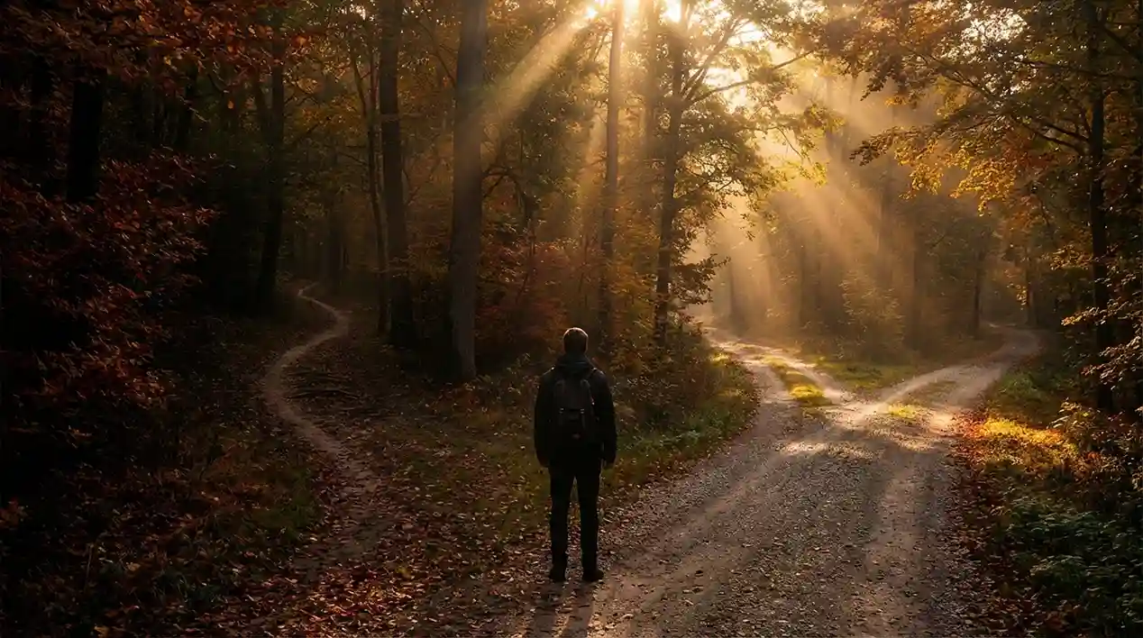 Caminho que se divide em dois rumos diferentes simbolizando escolha estratégica