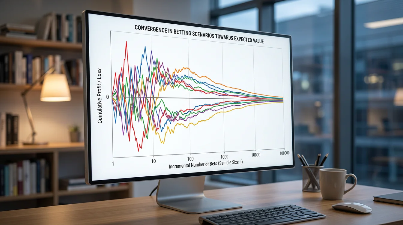 Gr&aacute;fico mostrando converg&ecirc;ncia de resultados com aumento de volume de apostas