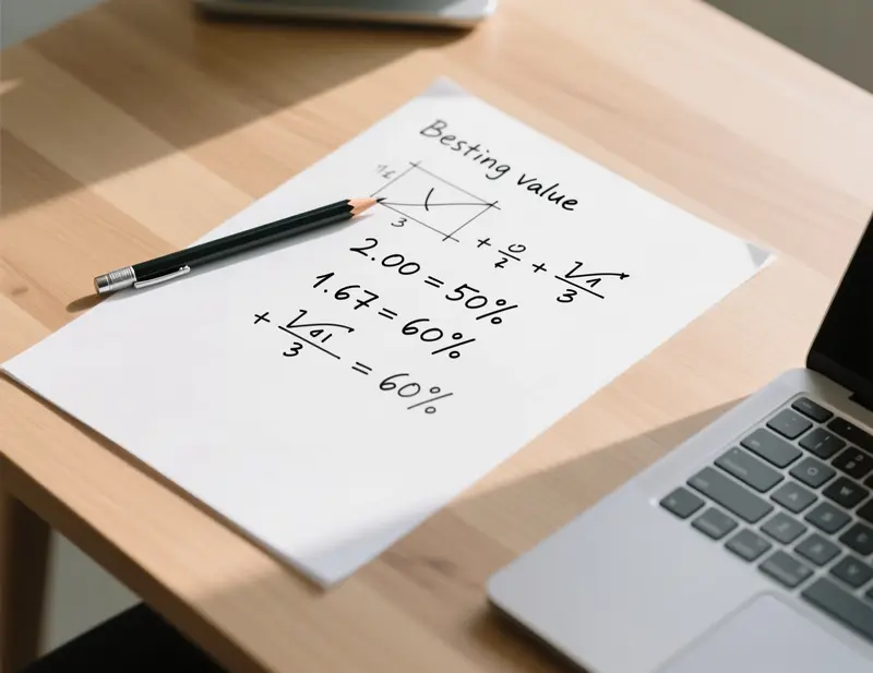 Folha de papel com c&aacute;lculos simples de convers&atilde;o de odds para probabilidades escritos &agrave; m&atilde;o