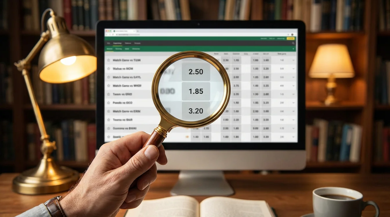 Lupa sobre números de odds de apostas num ecrã
