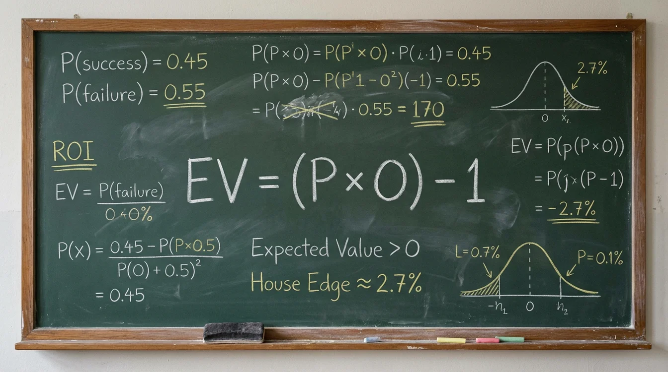 Fórmula matemática de valor esperado escrita num quadro com giz